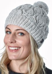 Leaf bobble hat - hand knitted - pure wool - fleece lining - natural