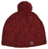 Leaf bobble hat - hand knitted - pure wool - fleece lining - rust heather