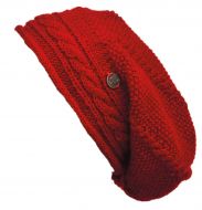 Pure wool - half fleece lined - cable slouch hat - Red