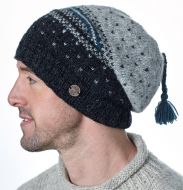 Nordic Slouch Hat - Pure Wool - Teal/Mid Grey