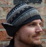 Pure Wool Half fleece lined - helmet hat - Dark Natural