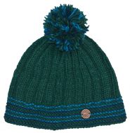 Ribbed bobble hat - pure wool - fleece lining - emerald