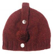 Pure Wool half fleece lined - loop button hat - Brown