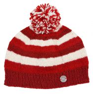 Pure Wool Striped bobble hat - single knit - red / cream