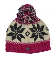Snowflake bobble hat - pure wool - fleece lining - pink / natural
