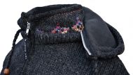 Pure wool - detachable hood - tie dye diamond border - charcoal