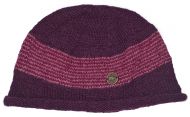 Thin stripes beanie - pure wool - fleece lined - aubergine