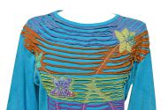 Banded 'cut' - flower applique - stonewashed top - turquoise