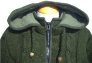 Fleece lined - detachable hood - cable jacket - Green