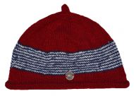 Half fleece lined - pure wool - pippet beanie - Red/grey/blue