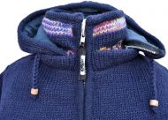 Pure wool - detachable hood - tie dye diamond border - dark blue