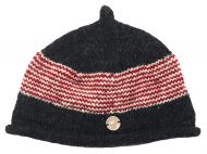 Half fleece lined - pure wool - pippet beanie - Charcoal/Red