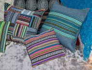 Filled Cushion - cotton Gheri Panel - Denim Blue