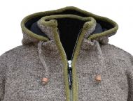 Pure wool - detachable hood - contrast trim - marl brown/lichen