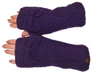 Pure wool - single bow - wristwarmers - purple