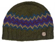Pure Wool Half fleece lined - zig zag beanie - Green