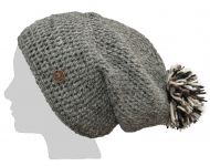 Pure Wool Hand crochet - bobble slouch hat - mid grey