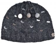 Half fleece lined - pure wool - french knot beanie - Charcoal