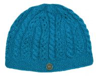 Lace cable beanie - hand knitted - pure wool - turquoise