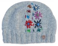 Pure Wool Hand embroidered beanie - pale grey
