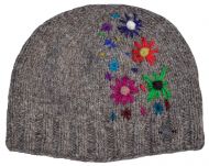 Pure Wool Hand embroidered beanie - marl brown