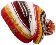 Pure Wool Hand knit - electric stripe - bobble slouch - Red