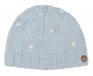 Moss stitch bow beanie - pure wool - fleece lined - pale blue