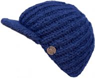 Ribbed peak hat - pure wool - hand knitted - fleece lining - dark blue