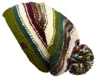 Pure Wool Hand knit - electric stripe - bobble slouch - Green