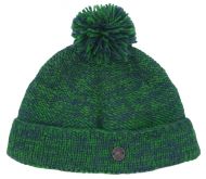 Two tone turn up - bobble hat - pure wool - fern / grey