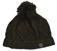 Pure Wool Celtic bobble hat - turn up - dark green