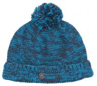 Two tone turn up - bobble hat - pure wool - ocean / grey