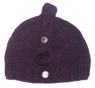 Pure Wool half fleece lined - loop button hat - Aubergine