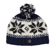Snowflake bobble hat - pure wool - fleece lining - blue / natural