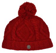 Pure Wool Celtic bobble hat - turn up - dark red