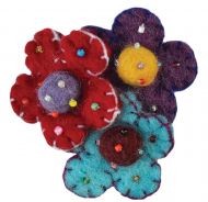 Three flower brooch - hand made felt - bright red, turquoise and purple