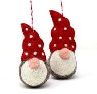 Handmade Christmas - Wool Felt Decoration - Red Dotty Gonk