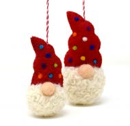 Handmade Christmas - Wool Felt Decoration - Red Rainbow Dotty Gonk