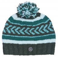 Pure Wool Pattern bobble hat - hand knitted - greens