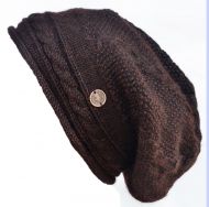 Pure wool - half fleece lined - cable slouch - Chestnut brown