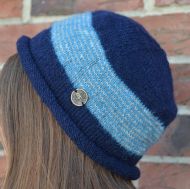 Thin stripes beanie - pure wool - fleece lined - dark Blue