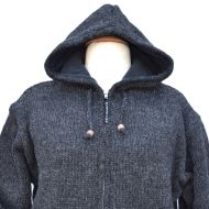 Fleece lined - pure wool - hooded jacket - Charcoal