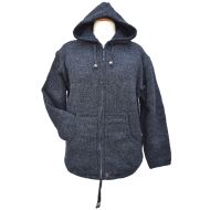 Fleece lined - pure wool - hooded jacket - Charcoal