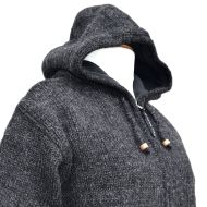 Fleece lined - pure wool - hooded jacket - Charcoal