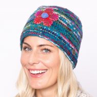 Pure wool - electric - felt flower beanie - ASSORTED colours