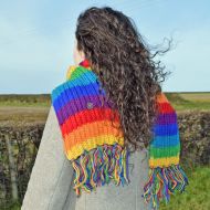 Long hand knit - striped Scarf - rainbow