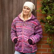 Fleece lined - pixie hooded jacket - electric Pink