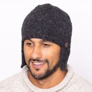 Pure Wool Half fleece lined - helmet hat - Charcoal