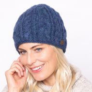 fine wool mix - cable beanie - Blue