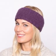 Fleece lined pure wool - moss stitch - headband - grape